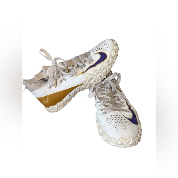 NIKE ALPHA HUARACHE 6 ELT TF LAX LE SIZE 9 White, gold & purple shoes * thrashed - Picture 8 of 15
